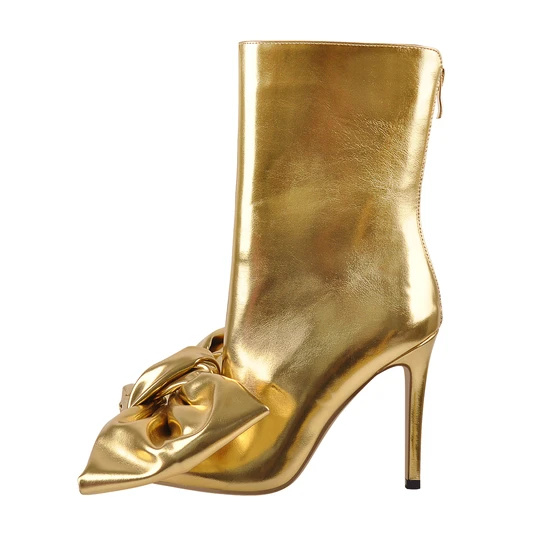 Custom Gold Pointed Toe High Heel Ankle Boots