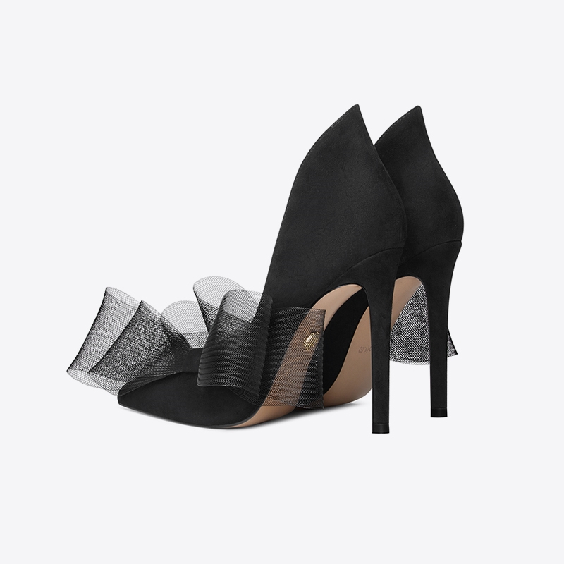 Elegant bowtie design sexy women pump shoes sheepskin suede breathable cozy women’s heels pump