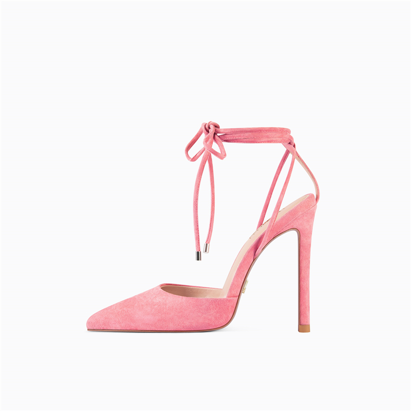 Solid color black pink sheep suede custom high heel shoes sexy girls women slingback heels