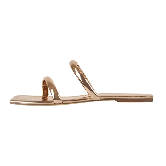 Ravne sandale s ružičastim zlatnim pojasom Mule