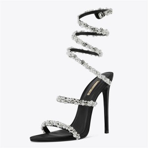 2020 New Style Flat Bottom Shoes -
 2022Summer New Peep-toe Sandals Black Women’s Shoes Sexy Super High Heels with Pearl Diamond /rhinestone loop Around the Ankle   – Xinzi Rain