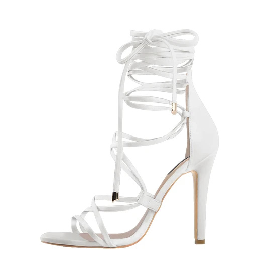 Lace up High Heels White Gladiator Stiletto Sandals