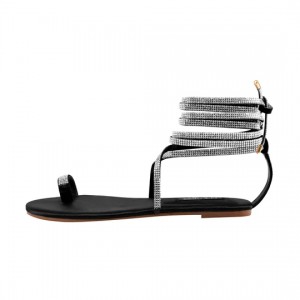Big Discount Gold Wedge Sandals -
 Toe Ring Lace up Rhinestone Cross Strip Gladiator Flat Sandals – Xinzi Rain