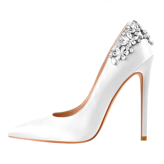 Özel beyaz parti ayakkabısı veya düğün ayakkabısı Sivri Burun Taklidi Stiletto Pompalar