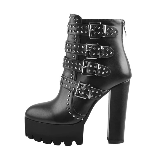 Black Heeled Ankle Boots with Buckles