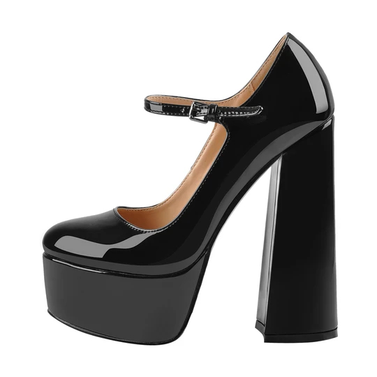 Mary Jane Pumps Platform Chunky High Heels Round Toe Ankle Strap Pumps