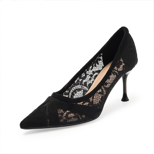Yeni tasarım moda trendi yüksek topuklu kadın ayakkabı siyah örgü veya kristalli gazlı bez ayakkabı
