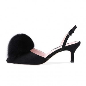 Cheapest Factory Silver Heeled Sandals -
 Wholesale custom back strap high heel pumps with black hair furry furball – Xinzi Rain