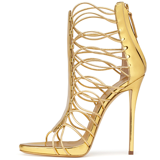 Custom bulk order golden/blue straps high heel sandals with 4.5inches high heel