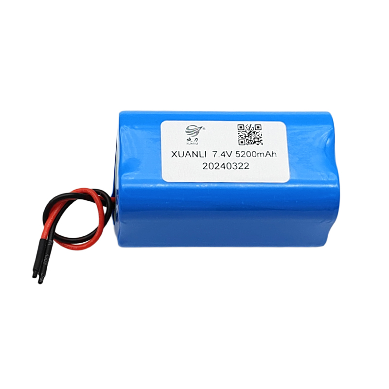 7,4V cylindrisk lithiumbatteri, 18650 5200mAh Færdig produkt - To ledninger