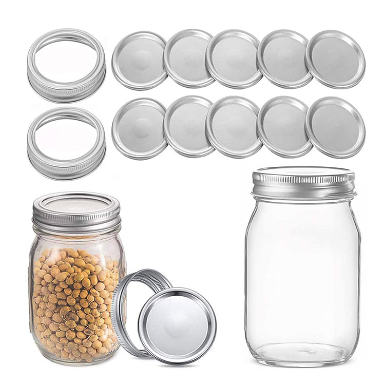 16oz Glass wide Mouth mason Canning Jars with Silver split type Lids for Jam Baby Food Honey Food Storage Overnight Oats Snacks Candies