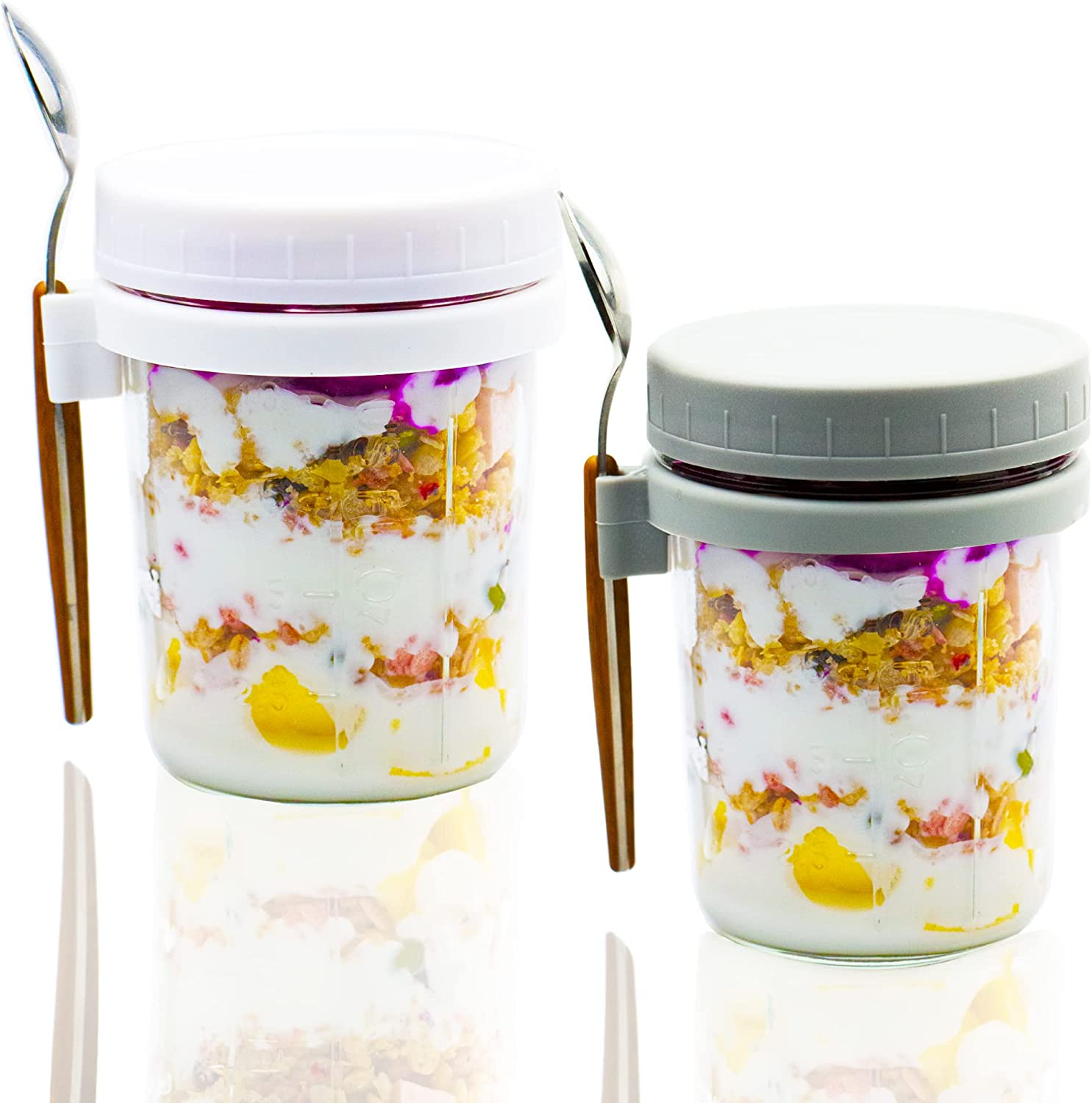 Overnight Oats Container Jar (4-Piece set) - 16 oz Plastic Containers with  Lids - Oatmeal Container to go, Portable Cereal and Milk Container on the  go