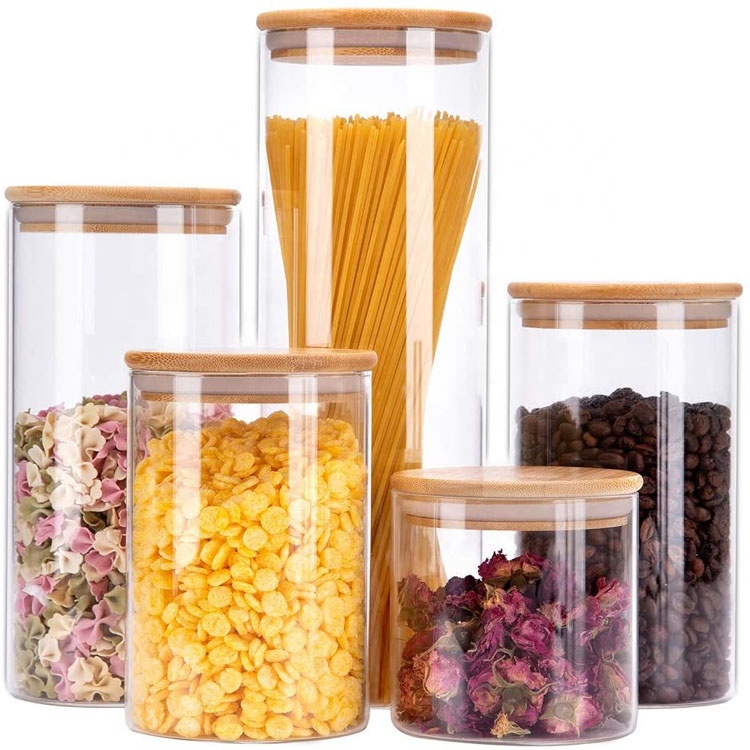 Food Storage Jars Containers With Airtight Bamboo Lids Kitchen Glass Canister C 