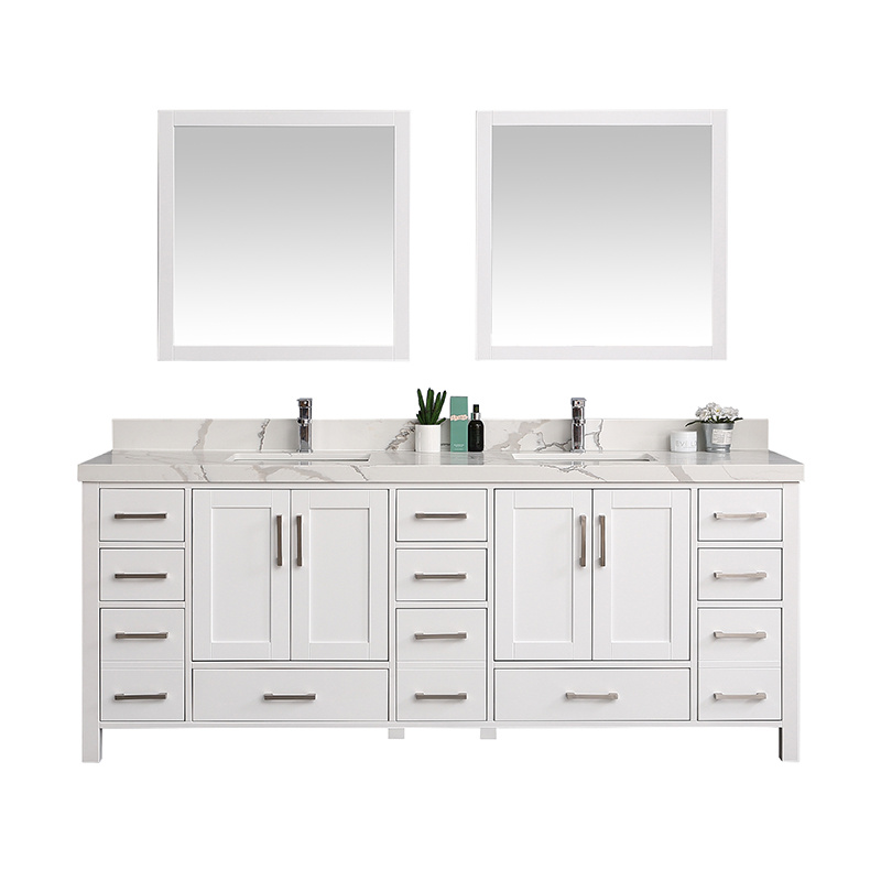 Modern Solid Wood Bathroom Cabinet 84inch White Shake Design
