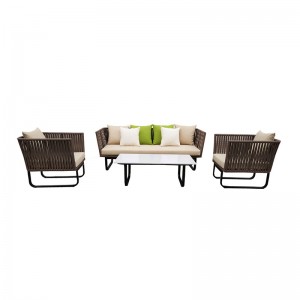 Mobili da giardino per esterni in corda con set di conversazioni nel patio, set di divani moderni con posti a sedere profondi