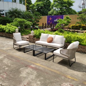 Mobles de patio exterior de aluminio con ratán, conxunto de sofás de conversa