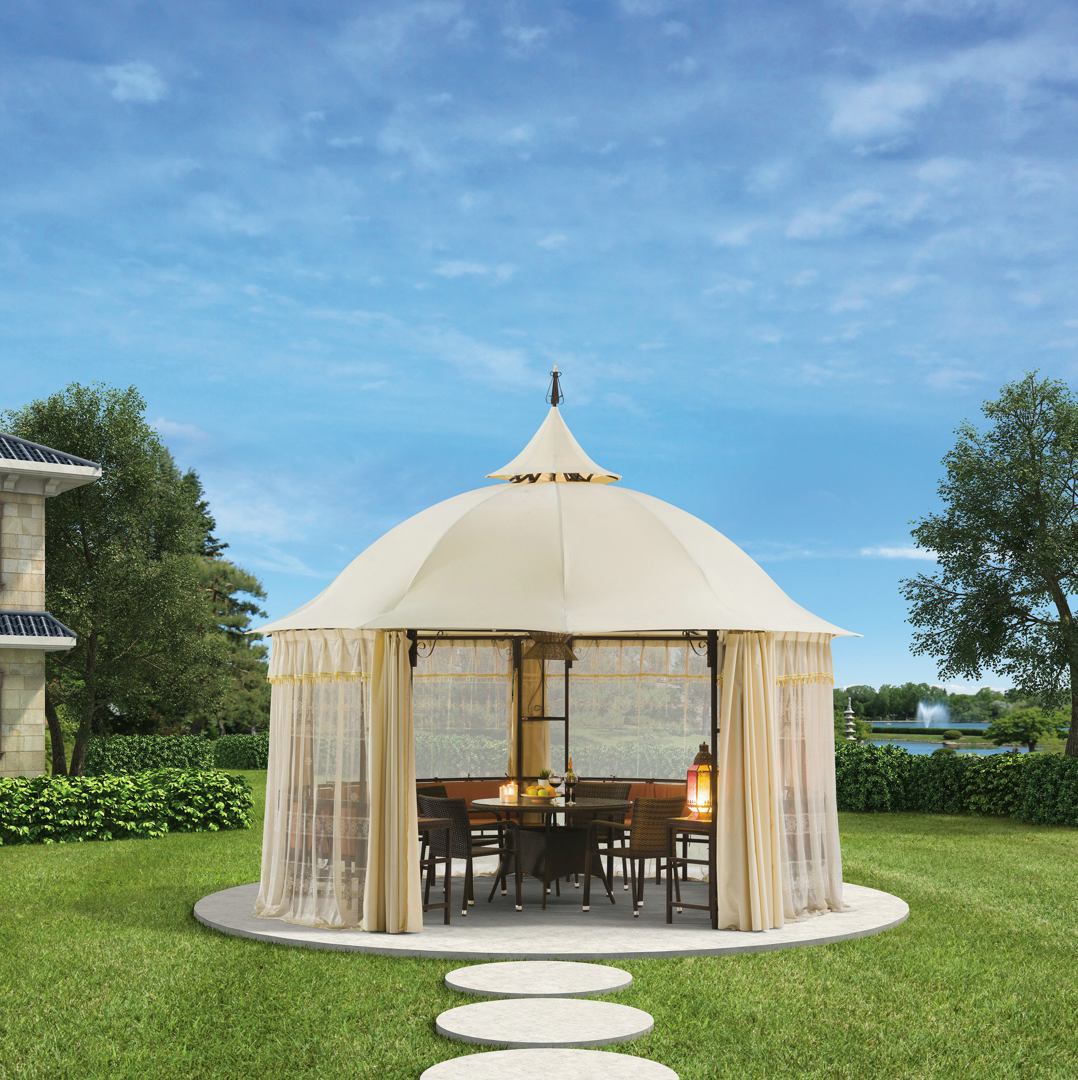 Šator za sjenice za terase, vanjski nadstrešnicu s elegantnom kutnom zavjesom