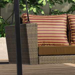 Panlabas na Patio Rattan Swing Chair, Adjustable Backrest at Canopy, Porch Swing Chair