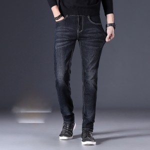 Jeans manteng kalayan fleece sareng kandel, serbaguna pikeun pamuda, jeans haneut sareng langsing lalaki usum tiis
