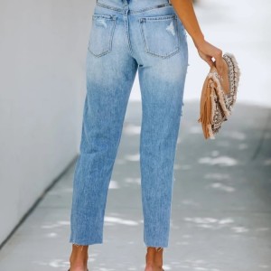 2022 nuovi pantaloni casuali della nona primavera strappati i jeans delle donne regolari della vita alta dei pantaloni