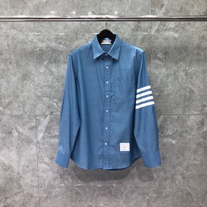 2022 New  Factory custom large size men’s white four bar sky blue shirt