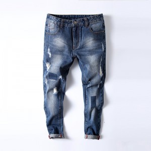 Jeans nostalgici strappati per l'omi, blu, dritti, slim, jeans europei è americani