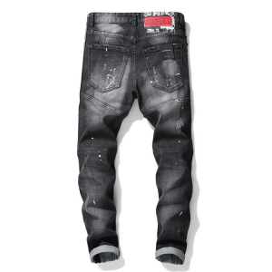 Calça jeans masculina de personalidade escura rasgada tipo perna reta preço de fábrica