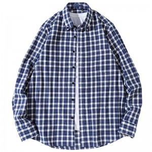 Factory Customized Large Size Popular Classic Design White Blue Men’s High Quality Long Sleeve Junior Shirts Plaid Casual Busine