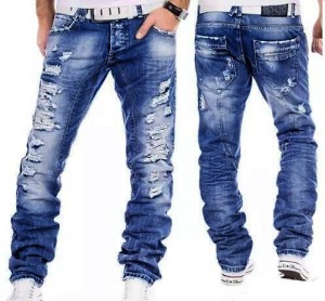 Moda jeansên mêran ên casual pantolojên spî yên bejna navîn şuştina kincê mêran