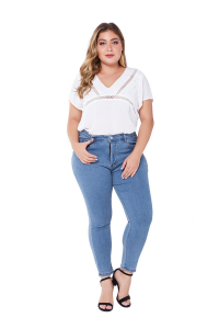 Aukštos kokybės plius dydžio mėlynos spalvos moteriškos tamprios elastinės džinsinės kelnės