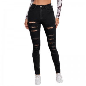 Fashion High waisted ripped detail black skinny Women’s jeans