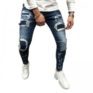 Casual Patch Jeansên Mêran ên Xaç-sînor Bazirganiya Derve Trend Moda Pantolên Zirav Stretch Mêran