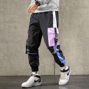 Calças masculinas de lazer esportes multi-bolsos calças com cordão calças de carga soltas