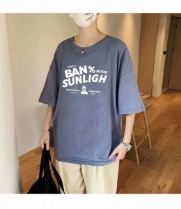 Модна мъжка тениска с щампи, свободна кройка, удобна и дишаща
