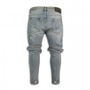 მამაკაცის ჯინსი Slim Fit დახეული ფეხები შარვალი ხვრელი Lacquer Dot Print Jeans მამაკაცი