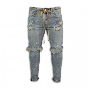 Men's Jeans Slim Fit Ripped Maoto Borikhoe Hole Lacquer Dot Print Jeans Men
