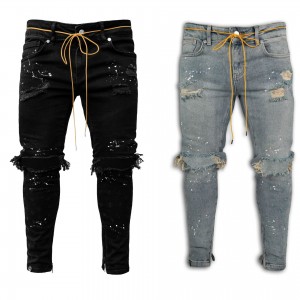 Mga Jeans sa Lalaki nga Slim Fit Gigisi nga mga Tiil Karsones Hole Lacquer Dot Print Jeans Mga Lalaki