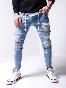 2021 nye jeans for menn Slim Fit Denimbukser med rippede føtter Mote Uformelle buksejeans i flere størrelser