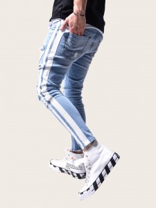 2021 กางเกงยีนส์ผู้ชายใหม่ SLIM FIT Ripped Feet DENIM กางเกงแฟชั่น Casual PLUS ขนาดกางเกงกางเกงยีนส์