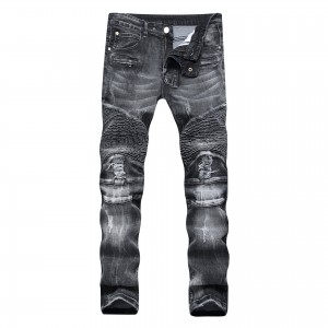 Jeans hideung jeung kulawu high street ripped seleting motong slim fit stretch calana panjang lalaki