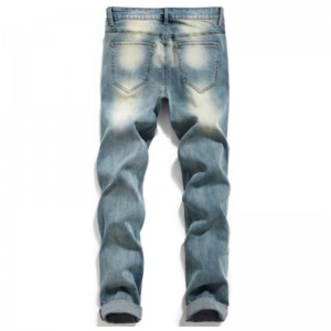 מכנסי ג'ינס לגברים כחולים עם רוכסן ישר, fly monkey wash באיכות גבוהה