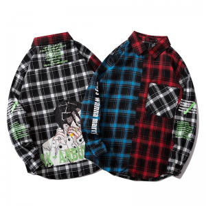 Factory Customized Large Size High Quality Twill Collar Style Loose Plaid Long Sleeve Men Shirts
