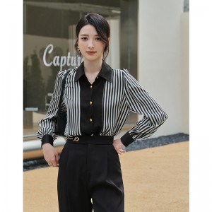 2022 factory custom new plus-size women’s fashion business stripe stitching shirt