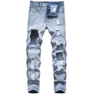 Mode-geskeurde mans-jeans van hoë gehalte gemaklik blou persoonlikheid-jeans vir mans