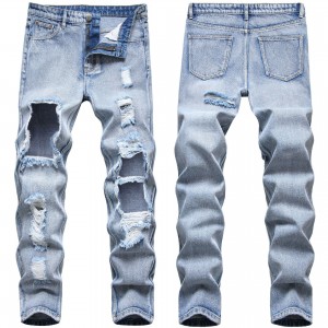 Fashion high-quality ripped men's jeans casual blue personality jeans para sa mga lalaki