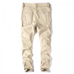 Pantaloni a matita di tendenza di moda buccu in u patch lavatu u buttone fly jeans jeans arrugatu di l'omi