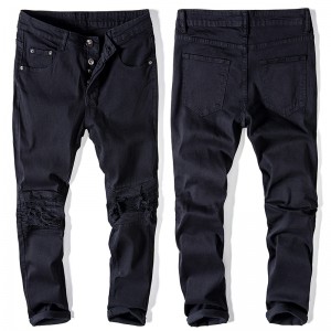 Módny trend ceruzka nohavice otvor v náplasti pranie tlačidlo fly jeans pokrčené pánske džínsy