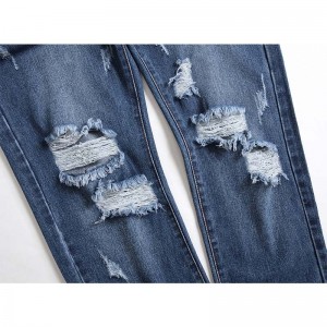 2021 nye jeans for menn Midt-høyde rette lange bukser Rippede denimbukser Uformelle jeans menn