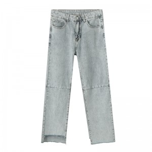 Jeans sueltos para hombre con dobladillo rebaba y costuras de pierna recta de verano