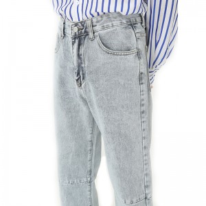 Jeans sueltos para hombre con dobladillo rebaba y costuras de pierna recta de verano